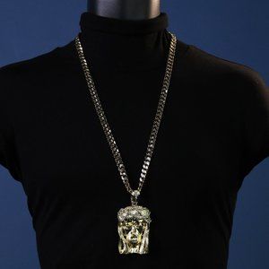 14k 10mm Cuban Chain Jesus Pendant Necklace